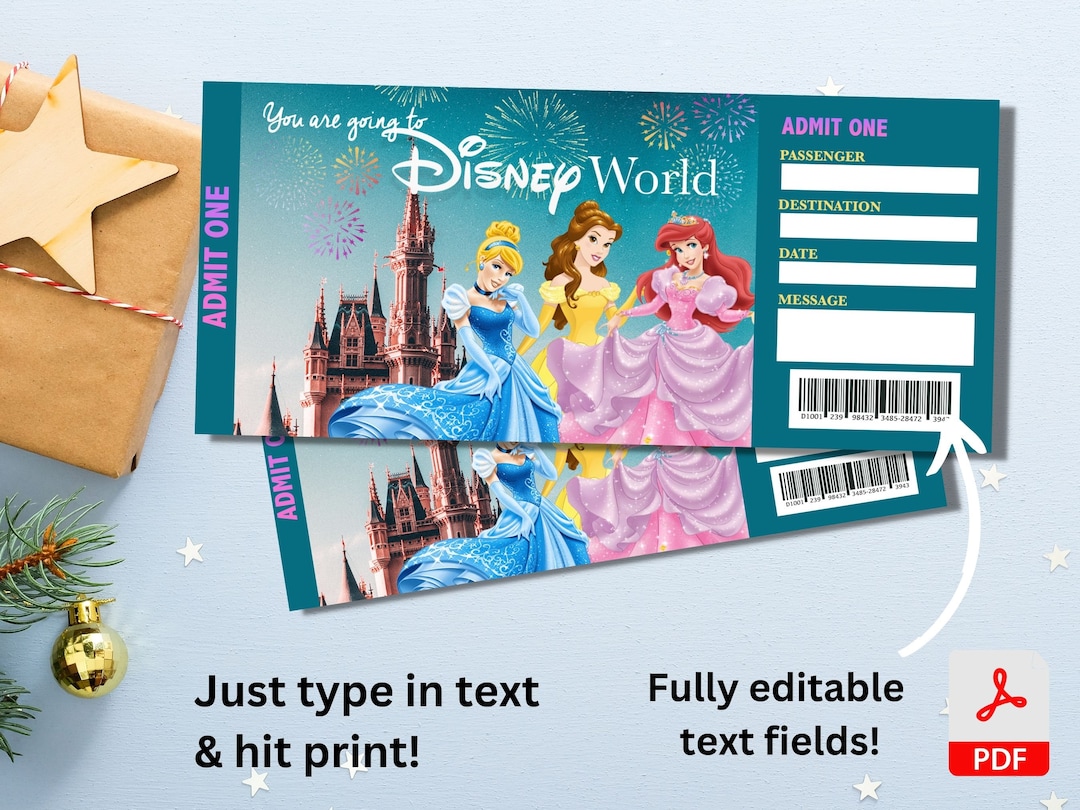Disneyland Ticket Printable Theme Park Disney World Surprise Reveal ...