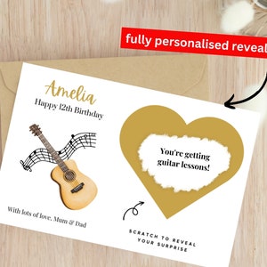 Gepersonaliseerde 13e verjaardagskaart, gitaarverrassing, muziekcadeau, verrassingscadeau, 12e verjaardagskaart, gepersonaliseerde 12e verjaardag voor zoon dochter