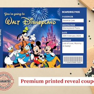 Mickey & Friends Personalised Handprinted Disneyland Ticket Theme Park Surprise Ticket Surprise Gift Disneyland Boarding Pass, Disney Reveal