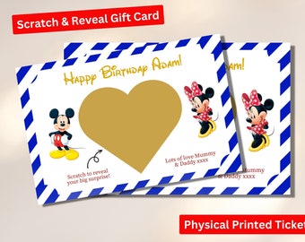 Disneyworld Disneyland Pass Personalised Reveal Voucher Surprise Scratch Card, Mickey Mouse, Birthday Gift For Kids Disneyland Disney Reveal