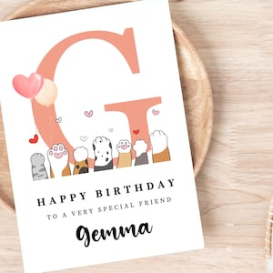 Amoureux des chats, carte d'anniversaire Pawsome Initials pour elle, ami spécial, fille, nièce, amoureux des chats, maman chat, carte personnalisée, carte thème chat