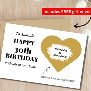 Carte d'anniversaire surprise, carte de fête des mères, carte d'anniversaire à gratter, carte de révélation de vacances, révélation de voyage, révélation de concert, révélation de Disney