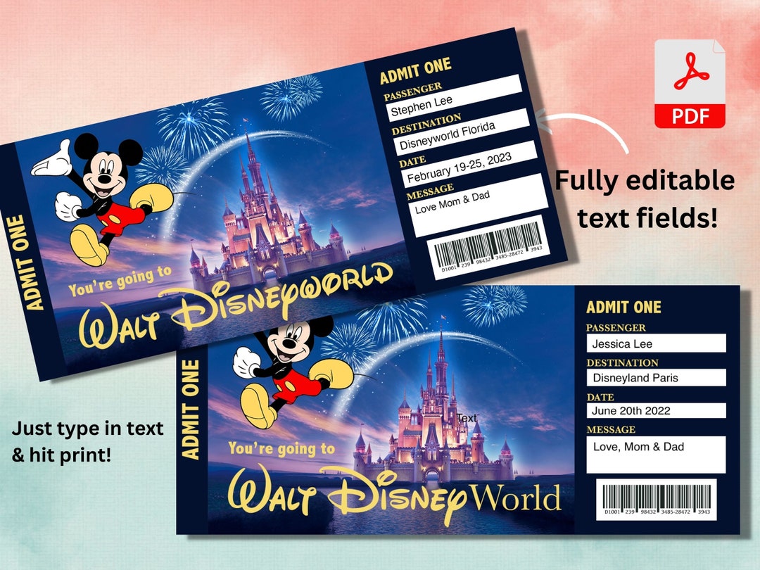 Disneyland Ticket Printable Surprise Holiday Disney Ticket, Gift Reveal ...