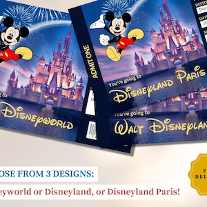 Personalised Handprinted Disneyworld Ticket Theme Park Surprise Ticket, Gift Reveal, Mickey Mouse Disneyland Boarding Pass, Disney Reveal image 3