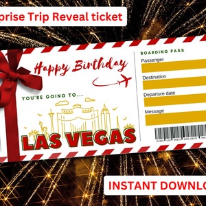 Birthday Surprise Las Vegas Travel Ticket Printable Surprise Boarding Pass, Gift Reveal Ticket, Birthday Boarding Pass Plane Ticket, Vegas