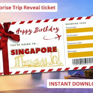 Birthday Surprise Singapore Travel Ticket Printable Surprise Boarding Pass, Gift Reveal Ticket, Birthday Boarding Pass Ticket, Singapore
