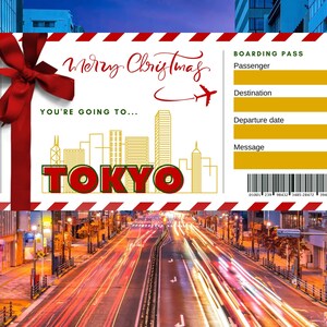 Christmas Surprise Tokyo Japan Trip Ticket Printable Surprise Reveal Ticket, Gift Reveal Ticket, Christmas Gift Boarding Pass Plane Ticket