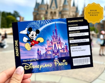 Disney Trip Reveal Ticket | Disneyland Paris or Florida Birthday Christmas reveal