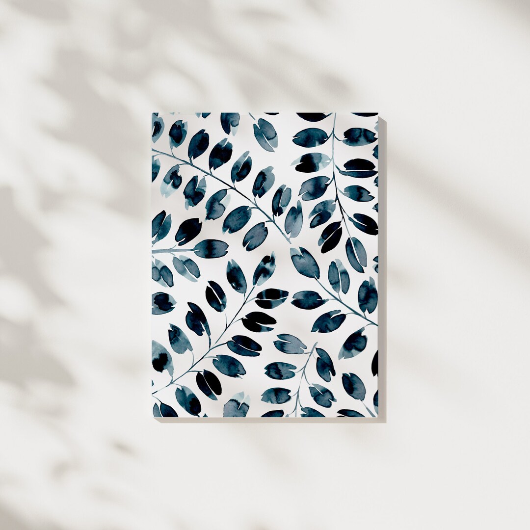 Botanical Leaf Print, Watercolor Art, Watercolor Leaf Painting, Navy