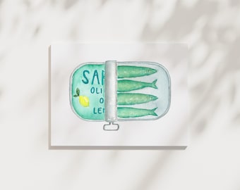 Tinned Fish Painting, Sardine Painting, Tinned Fish Print, Sardines Can, Sardines Print, Fish Print, Fish Painting, Sardine Painting, Fish