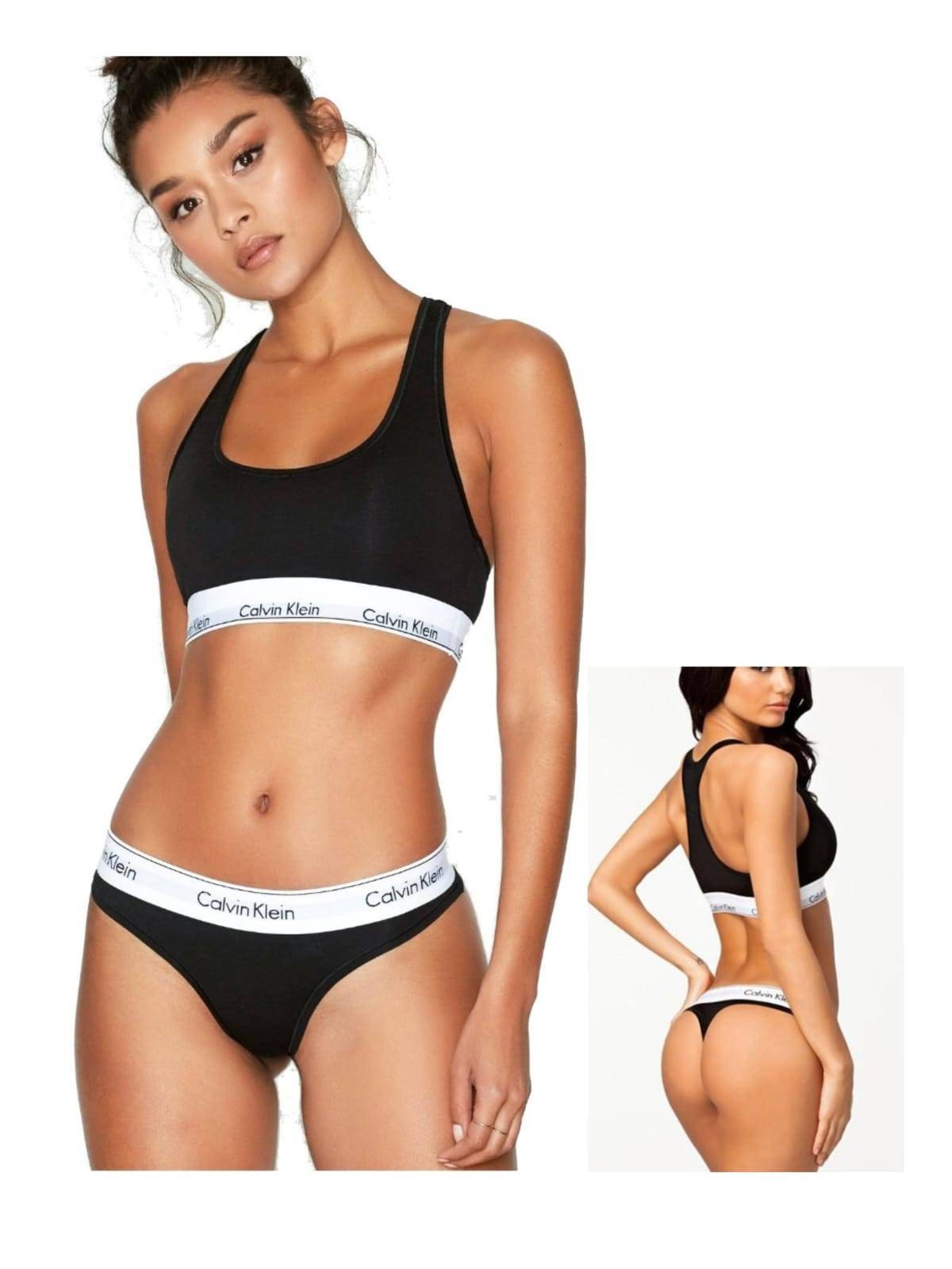 Bralette And Thong Set Textured Plaid_black Calvin Klein Underwear - Women