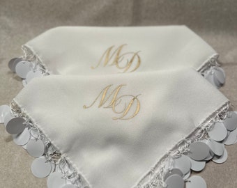 White handkerchiefs Halay Mendili Luxury Sequin Halay Handkerchie Wedding wedding gelinmendil dabke handkerchief guests bride