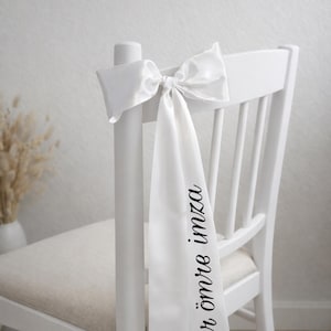 Cinta de satén para fajines personalizados con texto a medida para ceremonias civiles, bodas, compromisos, henna, nikah y söz, decoración de sillas, decoración de eventos.