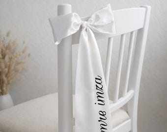 Fita de cetim para faixas personalizadas com texto à sua escolha para cerimônias civis, casamentos, noivados, henna, nikah e söz, decoração de cadeiras e decoração de eventos.