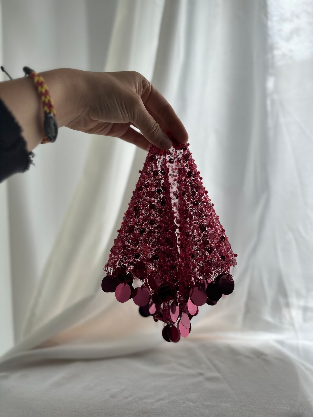 Red Pink Mendil With Pearls Halaymendili Luxury Sequin Halay ...