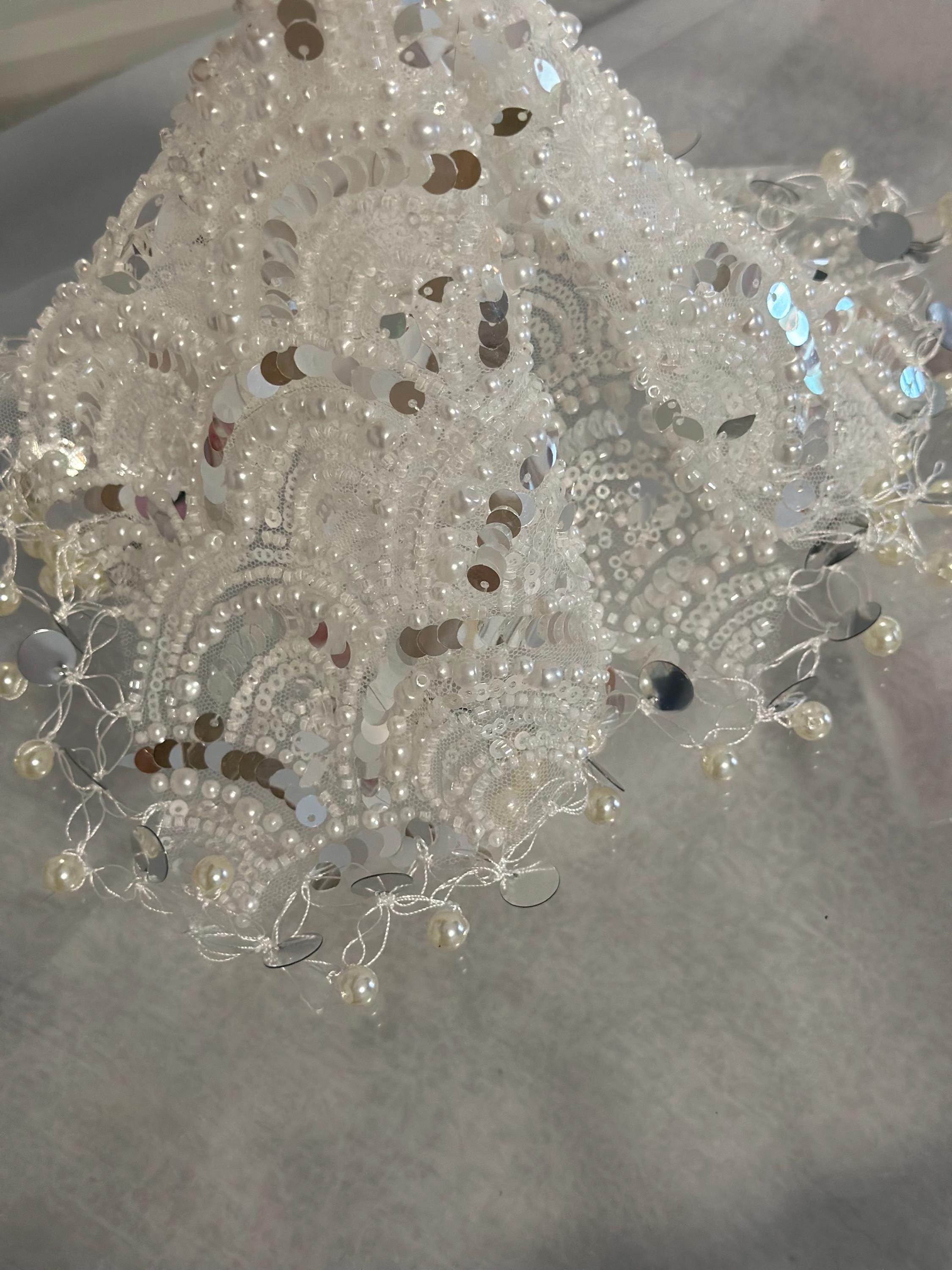 Pearl Sequins Wedding Handkerchief /Halaymendil dance cloth/Kina mendili Luxury Sequin Halay Handkerchie Dabke dance cloth Wedding