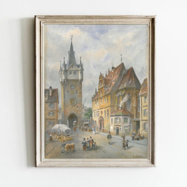 German Town Painting Digital Download Art Vintage German Etsy