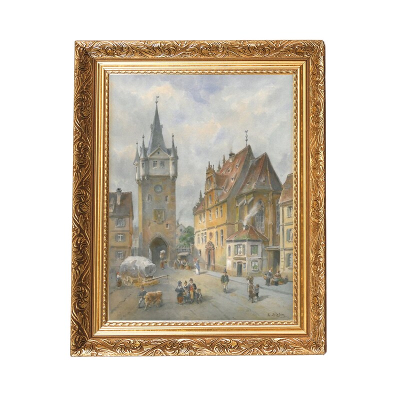 German Town Painting, Digital Download Art, Vintage German Art, Antique