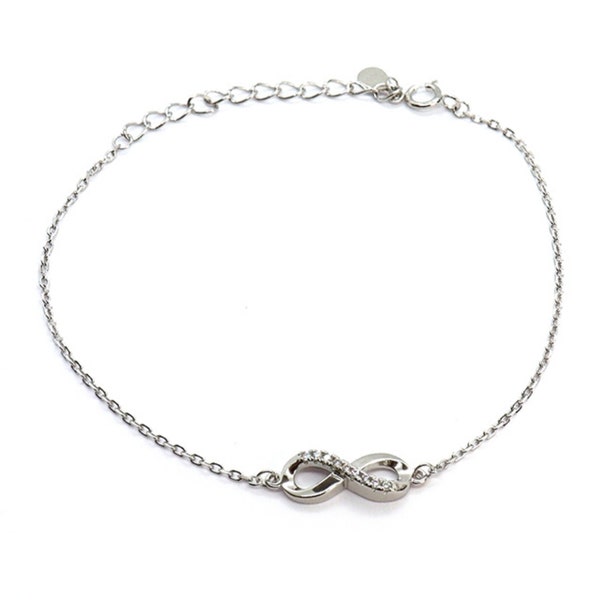 925 Sterling Silver Infinity Symbol Bracelet with White Zirconite Details