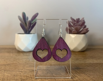 Purpleheart Wood Heart Necklace, Gift for Her, 5th Anniversary, Mother
