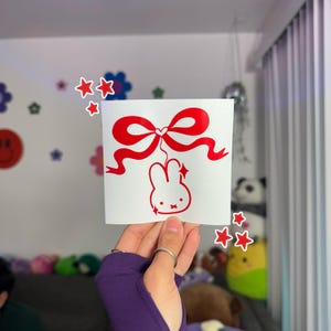 Coquette Bow Bunny Charm Decal | Cute Car Sticker | Cute Bumper Sticker | Window Sticker | Cute Car Accessories | Kawaii Bunny Car Decals