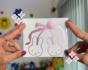 Schleife Bunny Cuties Aufkleber | Süßer Autoaufkleber | Niedliche Autoaufkleber | Fenster Aufkleber | Niedliches Autozubehör | Niedliche Hasen-Autoaufkleber