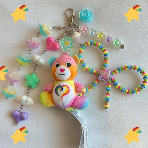 Authentic CareBear Keychain | Cute Purse Charms | Cute Keychains | Purse Keychains | Beaded Charm Keychains | Kawaii CareBear Plushie Charm