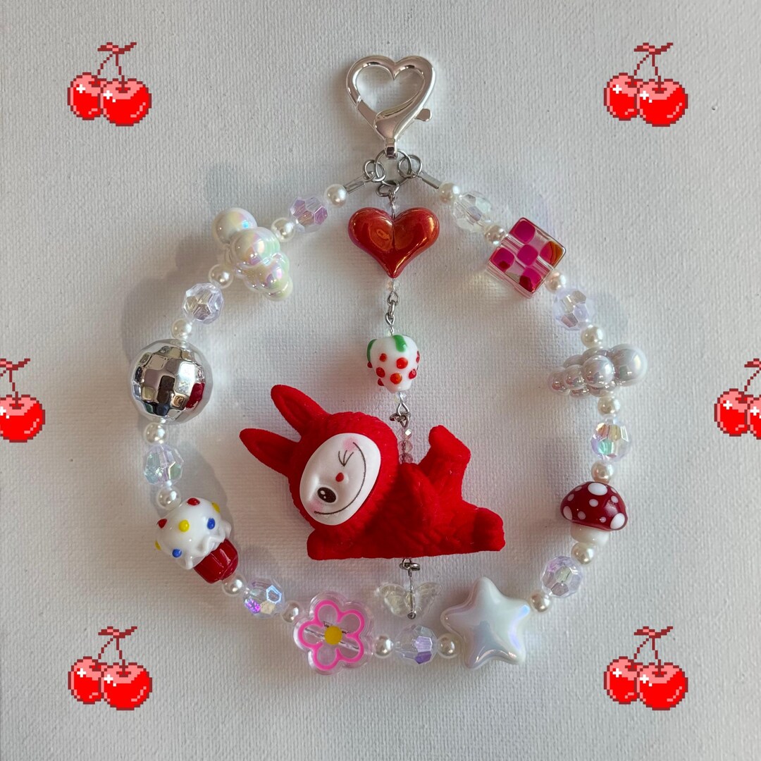 Portachiavi con ciocca di ciliegie, accessori per borse con ciocche di