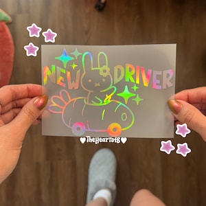 NEW DRIVER Bunny Driving Carrot Decal | Cute Car Stickers | Cute Car Decal | Kawaii Car Decals | Car Stickers | Cute Bumper Stickers