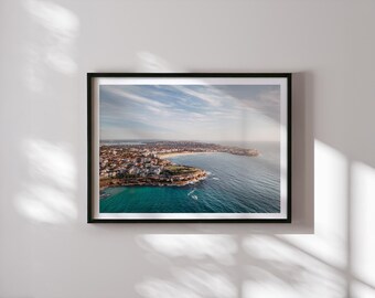 Bondi Beach Aerial Print, Sydney Coastline Wall Art, Drone Photography, Ocean View Poster, Australia Beach Decor