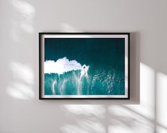 Surfer Aerial Print | Wave Surfing Photography | Original Wall Art | Ocean Poster