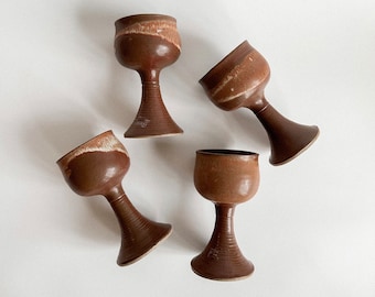 Vintage Studio Pottery Butler Wine Goblets, Set of 4