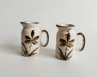 Vintage Studio Pottery Speckled Creamer Pitchers, Set of 2