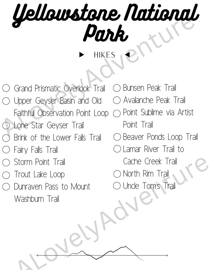 Yellowstone National Park Hikes | Packing List - Etsy