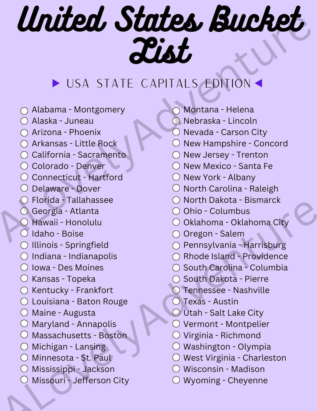 USA Capitals Checklist - Etsy