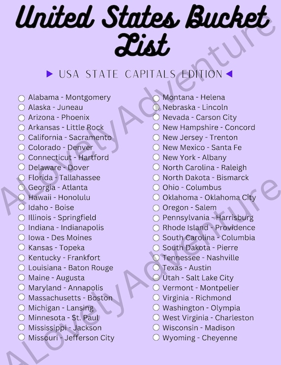 USA Capitals Checklist