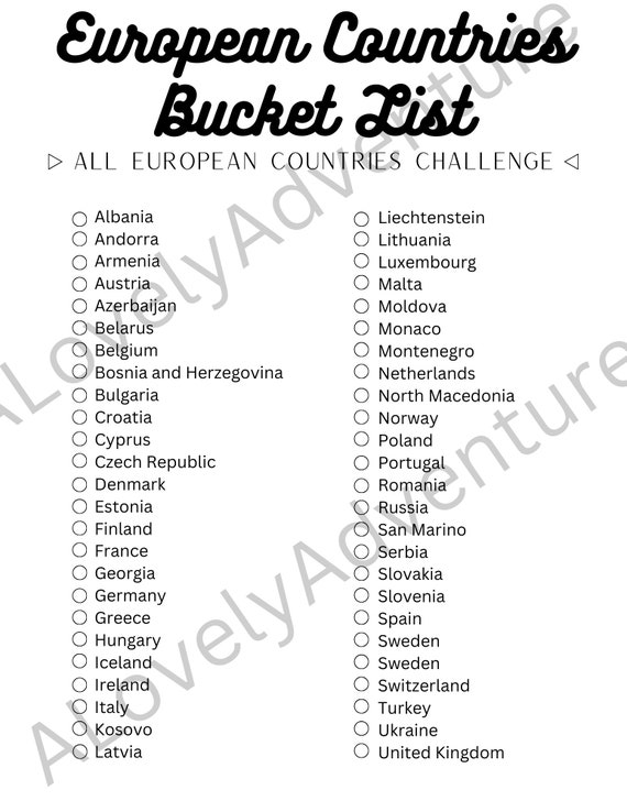 European Countries Challenge | Bucket List