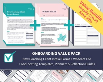Onboarding Value Pack: New Client Intake Forms + Wheel of Life + Goals Setting Template, Planners and Reflection Guides