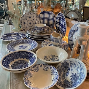 Vintage Mismatched Blue and White Transferware, Churchill, Johnson Bros, Wedgwood, Cottagecore,  Spode, Royal Staffordshire, Bristol
