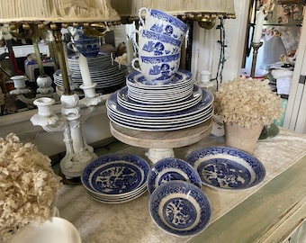 Lovely Antique Wm. Ridgway, Blue Willow China, 1832 Semi-China, Cottagecore, English Country, Made In England, Blue and White Transferware