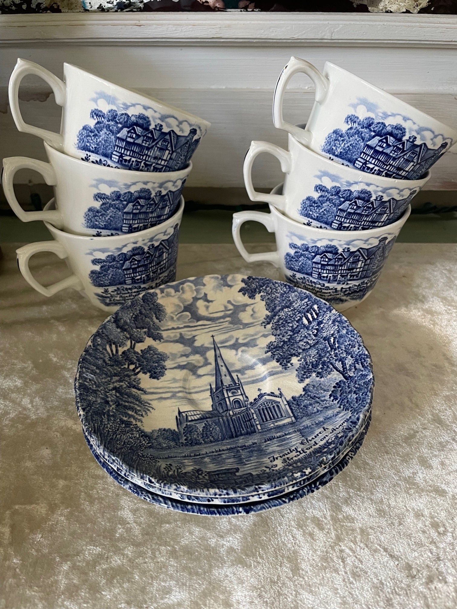 Mismatched, Blue and White Ironstone Transferware Pieces in Various ...