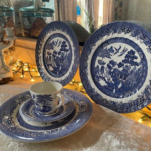 Blue Willow by E I T England, Blue Willow, Royal Stafford, Ironstone,  Plates, Cup and Saucer, Salad Plates, Royal Wessex