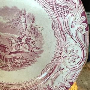 Rare 1870 Thomas Fell Ironstone Dinner Plate: Red Transferware "Lasso"