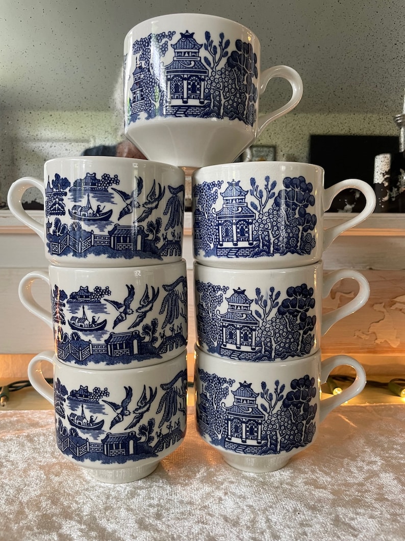 Churchill Blue Willow, Plates, Hors D'oeuvre, Teacups and Saucers