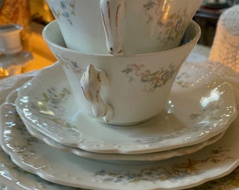 Johnson Brothers China Set: Royal Semi Porcelain, Pink Ribbons, Blue Flowers