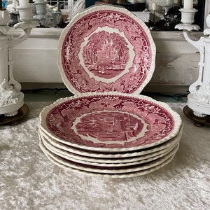Vintage Mason&#39;s 9&quot; Vista Luncheon Plates, Ironstone, Cottagecore, English Country, Red and White Transferware, Brown and White Transferware