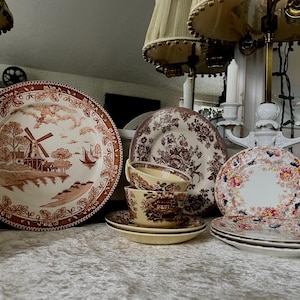 Lovely Vintage Mismatched Brown Transferware/Tonquin/JAPAN/Royal Stafford/Ironstone/Staffordshire/Alfred Meakin/Cottagecore/Kaiser Germany