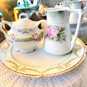 Mismatched Creamer and Sugar Set, 19th Century Limoges Plate GDA France, Weimer Sugar Bowl, Leuchtenberg German Pitcher