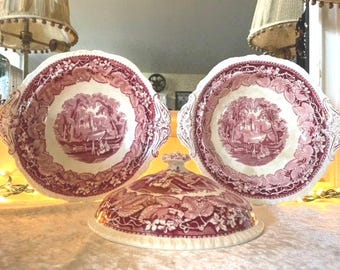 Mason's Vista, England, Mismatched Transferware Platters, Serving Dishes, Staffordshire, Vintage Ironstone,