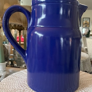 Chateaucore, Vintage French Country, Digoin Grespots, Cobalt Blue Large Pitcher #4,  Made In France, Cottagecore, Country Decor, Farmhouse